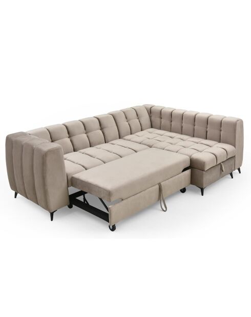 Divano angolare trasformabile Chessy taupe in velluto - 247x166x77 cm