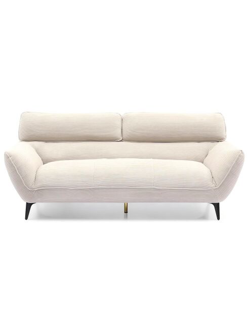 Canapé 3 places moderne avec dossier réglable en velours côtelé Ghislain crème - 198x85x85 cm