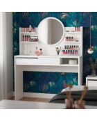 Coiffeuse à tiroir avec étagères et miroir rond Onara blanche - 100x44 4x119 5 cm