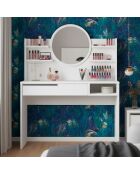 Coiffeuse à tiroir avec étagères et miroir rond Onara blanche - 100x44 4x119 5 cm