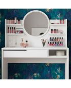 Coiffeuse à tiroir avec étagères et miroir rond Onara blanche - 100x44 4x119 5 cm