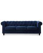 Grote 3-zitsbank in blauw Chesterfield-fluweel - 209x82x72 cm