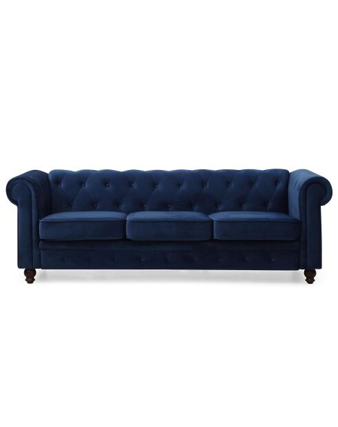 Grote 3-zitsbank in blauw Chesterfield-fluweel - 209x82x72 cm