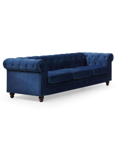 Grote 3-zitsbank in blauw Chesterfield-fluweel - 209x82x72 cm