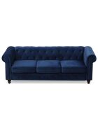 Grote 3-zitsbank in blauw Chesterfield-fluweel - 209x82x72 cm