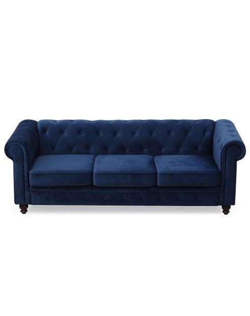 Grote 3-zitsbank in blauw Chesterfield-fluweel - 209x82x72 cm