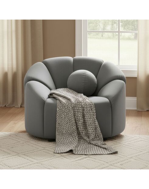 Fauteuil design arrondi en velours Sidonie gris - 103x87x74 cm