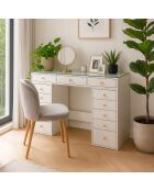 Coiffeuse moderne avec 13 tiroirs et plateau en verre transparent probeauty blanche - 120x44 5x79 8 cm/120x44 5x0 8 cm