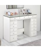 Coiffeuse moderne avec 13 tiroirs et plateau en verre transparent probeauty blanche - 120x44 5x79 8 cm/120x44 5x0 8 cm