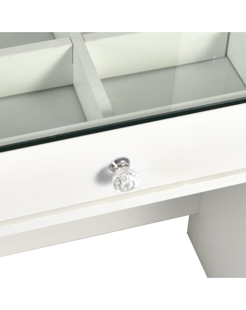 Coiffeuse moderne avec 13 tiroirs et plateau en verre transparent probeauty blanche - 120x44 5x79 8 cm/120x44 5x0 8 cm