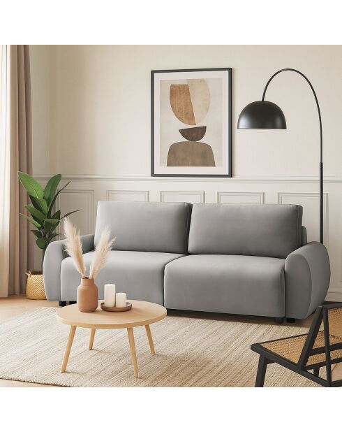 Traviata 3-Sitzer-Schlafsofa aus grauem Samt - 251x90x86 cm