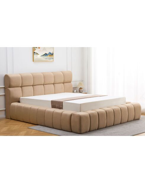 Cama cómoda con bordes acolchados, tela beige, 180 x 200 cm