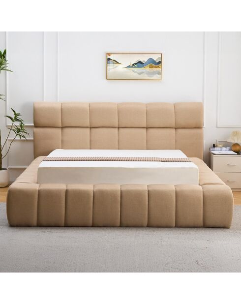 Cama cómoda con bordes acolchados, tela beige, 180 x 200 cm