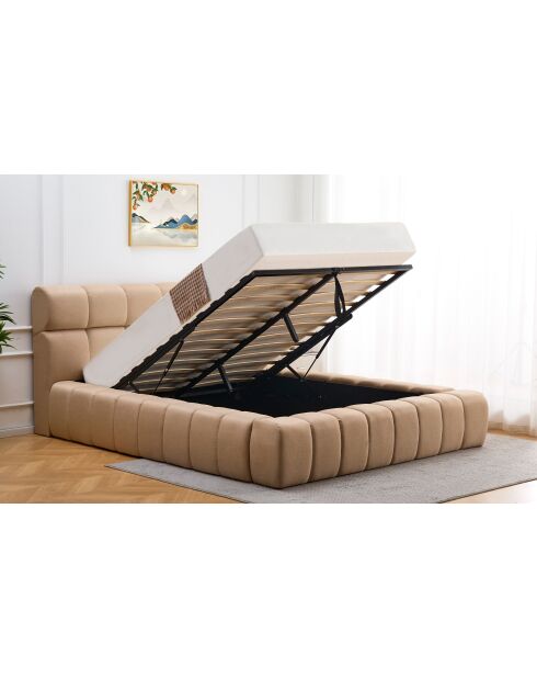 Cama cómoda con bordes acolchados, tela beige, 180 x 200 cm