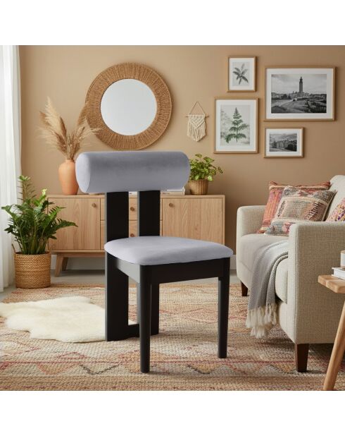 Chaise de salle à manger style intemporel Tuboli bois noir et velours gris -45x55x79 cm