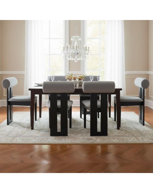 Chaise de salle à manger style intemporel Tuboli bois noir et velours gris -45x55x79 cm