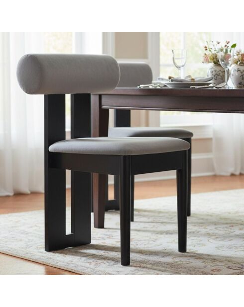 Chaise de salle à manger style intemporel Tuboli bois noir et velours gris -45x55x79 cm