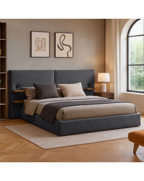 Lettino completo Lukas con tablet integrati e porte USB in tessuto grigio - 218x207x110 cm/190x140 cm