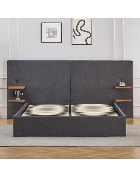 Lettino completo Lukas con tablet integrati e porte USB in tessuto grigio - 218x207x110 cm/190x140 cm