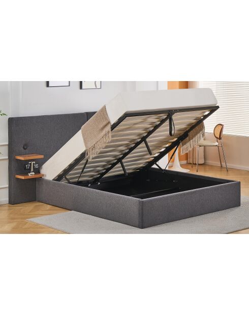 Lettino completo Lukas con tablet integrati e porte USB in tessuto grigio - 218x207x110 cm/190x140 cm