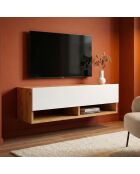 Soporte de TV de pared con 1 puerta basculante, pino, madera clara y blanco - 100x31 6x29 x 1 cm