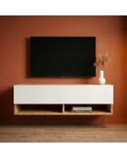 Soporte de TV de pared con 1 puerta basculante, pino, madera clara y blanco - 100x31 6x29 x 1 cm