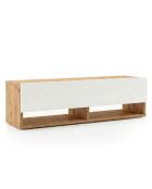 Soporte de TV de pared con 1 puerta basculante, pino, madera clara y blanco - 100x31 6x29 x 1 cm