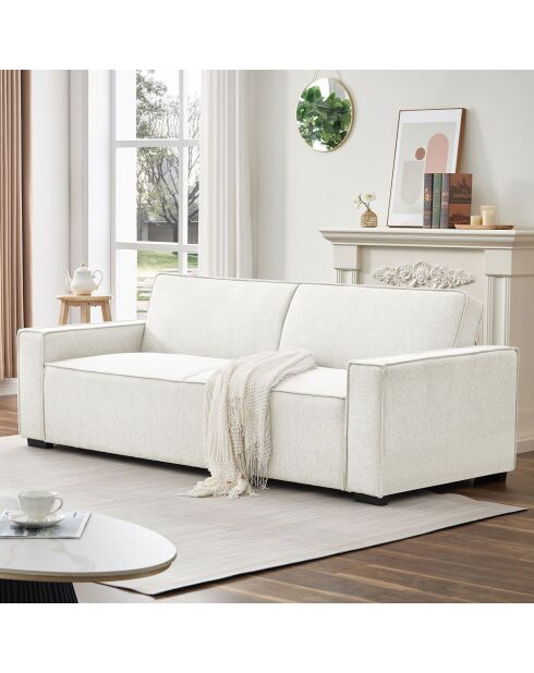 Canapé convertible clic-clac 3 places en tissu Pikado effet lin crème - 230x94x75 cm