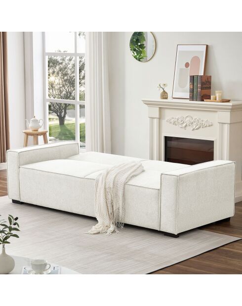 Canapé convertible clic-clac 3 places en tissu Pikado effet lin crème - 230x94x75 cm