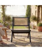 Chaise pliante Masdam bois massif et cannage en rotin noir/beige- 52x79x73 cm