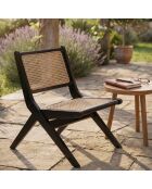 Chaise pliante Masdam bois massif et cannage en rotin noir/beige- 52x79x73 cm