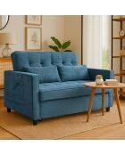 Komaria blauwe 2-zits corduroy slaapbank - 133x94x87 cm