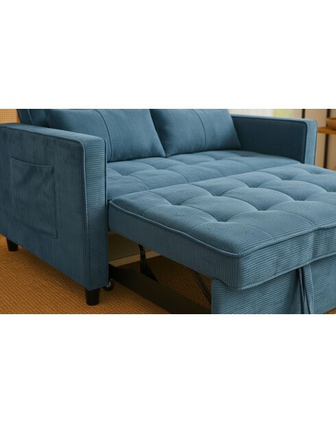 Komaria blauwe 2-zits corduroy slaapbank - 133x94x87 cm