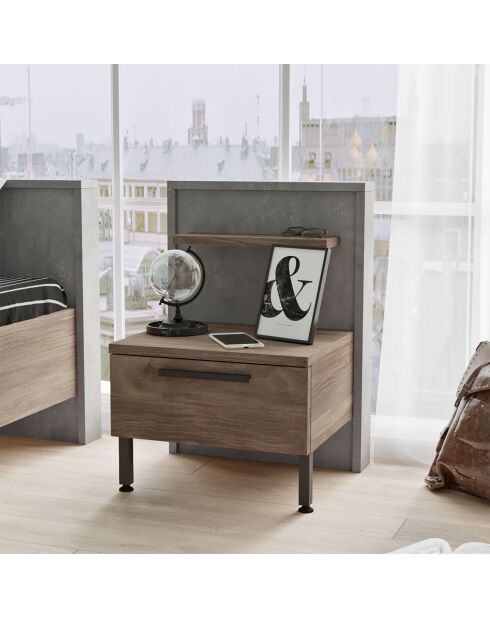 Comodino 1 cassetto Ralta stile moderno in legno scuro e grigio - 43,6x44,5x58,8 cm