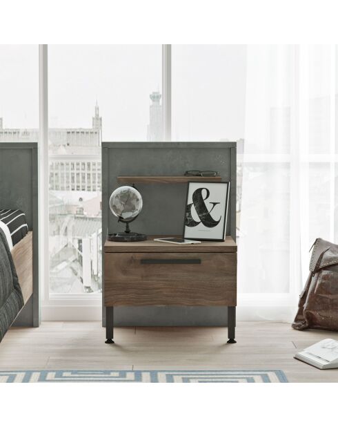 Comodino 1 cassetto Ralta stile moderno in legno scuro e grigio - 43,6x44,5x58,8 cm