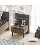 Ralta Nachttisch mit 1 Schublade im modernen Stil aus dunklem Holz und Grau - 43,6 x 44,5 x 58,8 cm