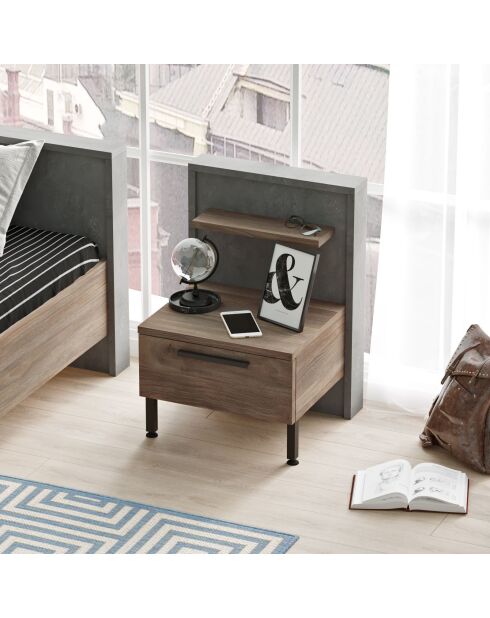 Comodino 1 cassetto Ralta stile moderno in legno scuro e grigio - 43,6x44,5x58,8 cm