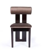 Chaise de salle à manger tuboli bois foncé et velours marron - 45x55x79 cm