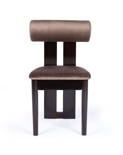 Chaise de salle à manger tuboli bois foncé et velours marron - 45x55x79 cm