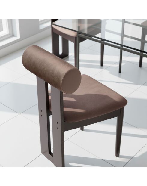 Chaise de salle à manger tuboli bois foncé et velours marron - 45x55x79 cm