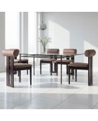 Chaise de salle à manger tuboli bois foncé et velours marron - 45x55x79 cm