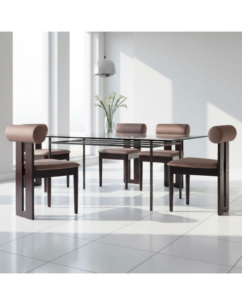 Chaise de salle à manger tuboli bois foncé et velours marron - 45x55x79 cm