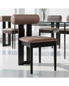 Chaise de salle à manger tuboli bois foncé et velours marron - 45x55x79 cm