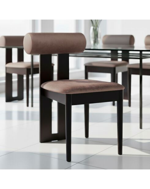 Chaise de salle à manger tuboli bois foncé et velours marron - 45x55x79 cm