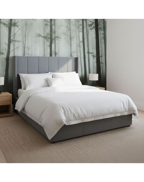 Cama doble Magorial con base elevable de terciopelo gris - 140x190 cm