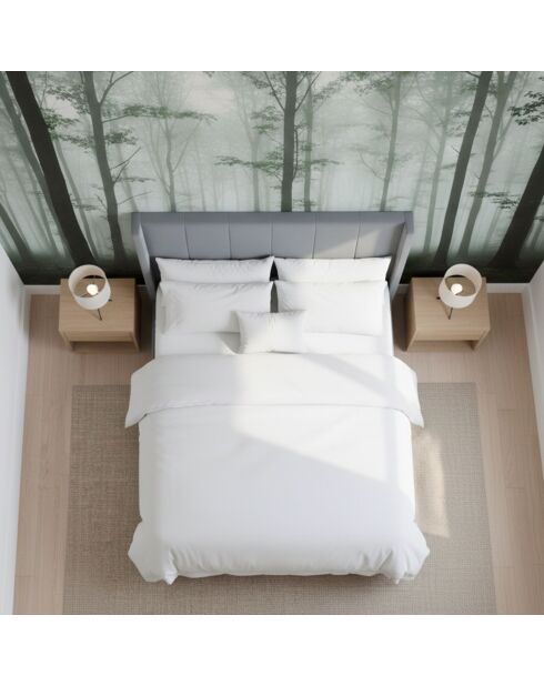 Cama doble Magorial con base elevable de terciopelo gris - 140x190 cm