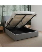 Cama doble Magorial con base elevable de terciopelo gris - 140x190 cm