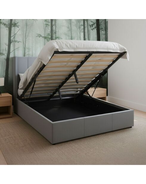 Cama doble Magorial con base elevable de terciopelo gris - 140x190 cm