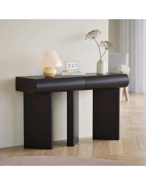 Consolle di design a 2 cassetti con gambe inclinate nera mezade - 121x38x75 cm