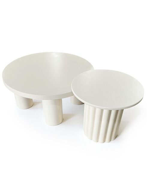 2 Couchtische mit cremefarbenem Standfuß im Storia-Säulenstil